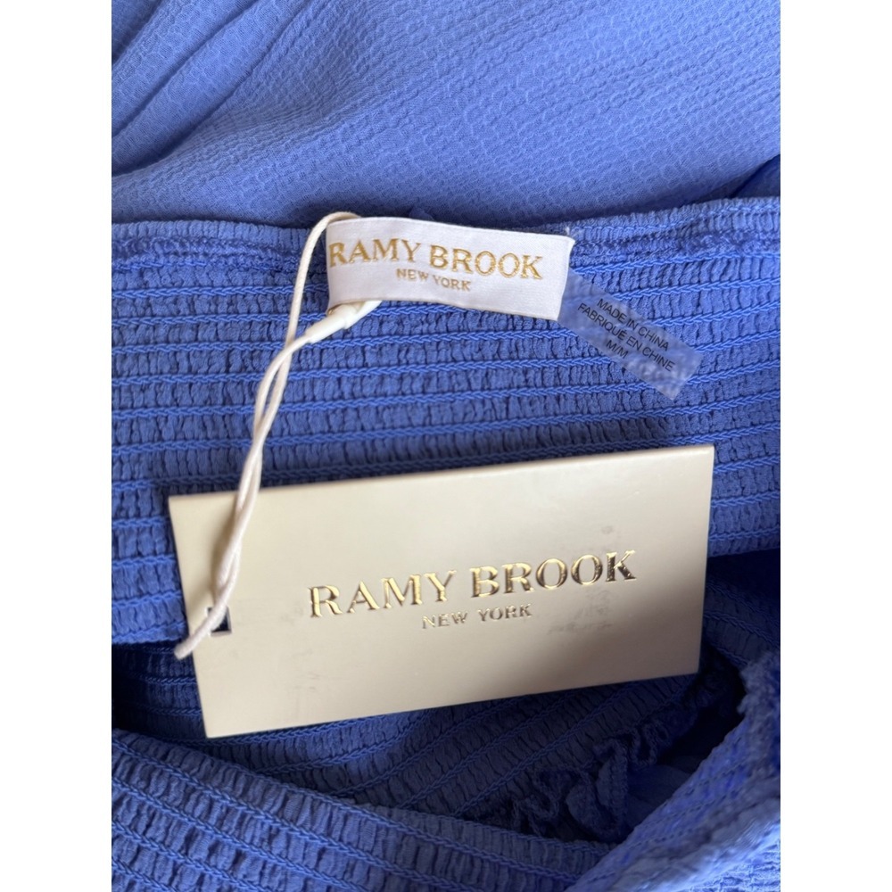 RAMY BROOK Calista Smocked Off The Shoulder Coverup Maxi Dress Slits M NWT - Picture 3 of 5